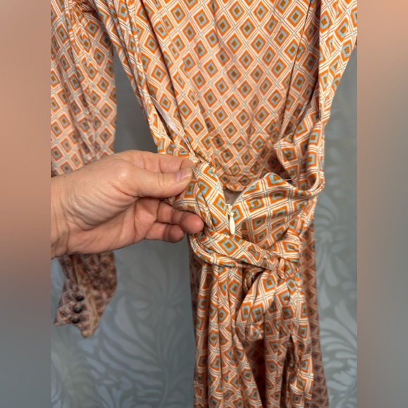 Free People Pink with Geometric Pattern Open Back Long Sleeve Midi Dress - Picture 5 of 8